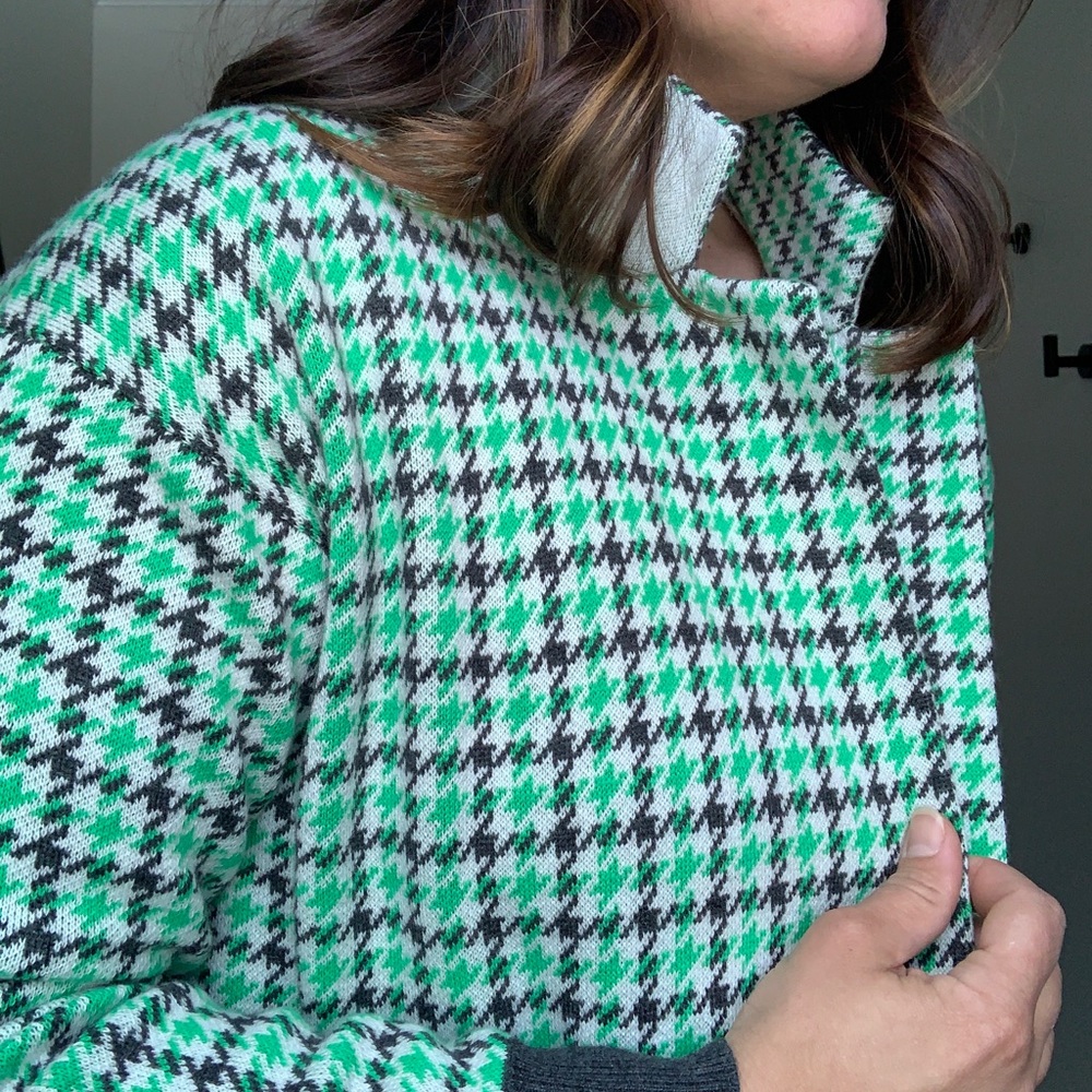 Ella open-front long sweater-blazer in plaid